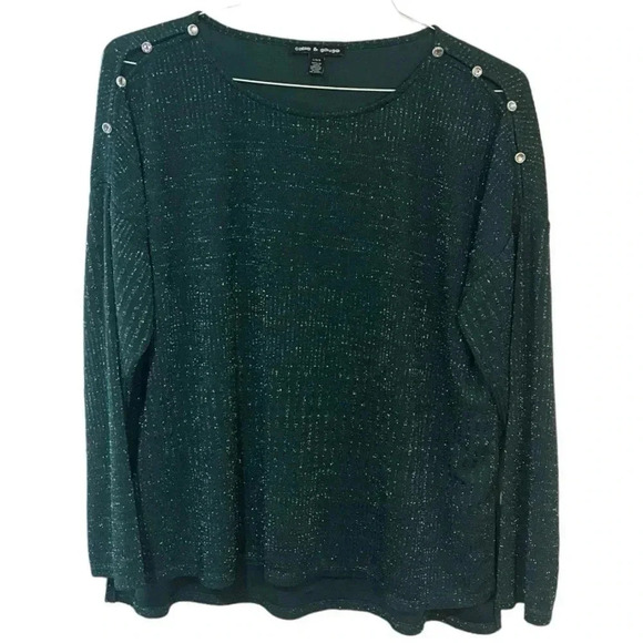 Cable & Gauge size L EUC lightweight green sweater with sparkle and buttons - Picture 7 of 11